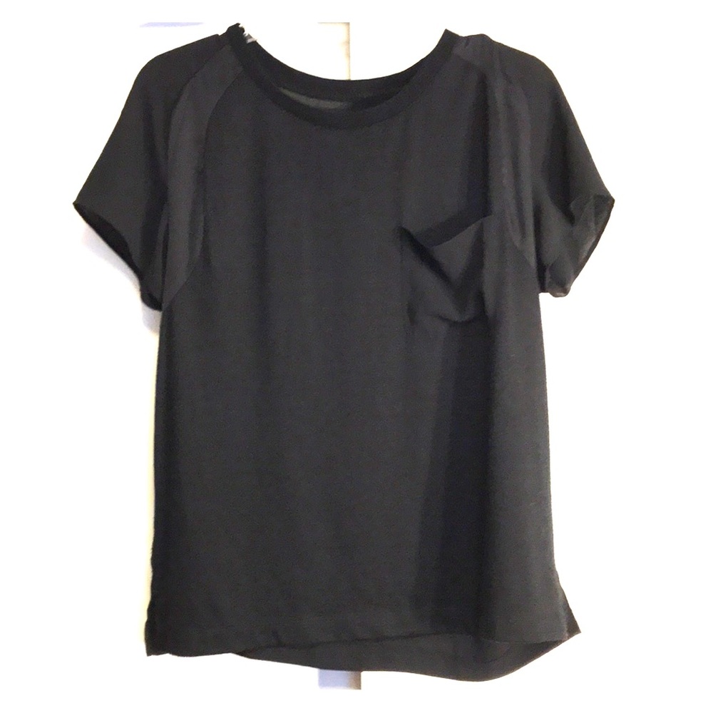 Lou & Grey Sheer + Satin Black Dressy T-shirt sz S